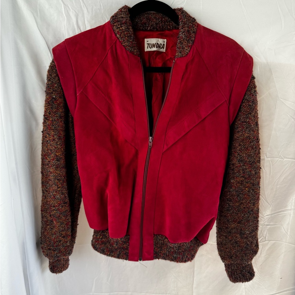 VINTAGE Tundra Women's Red and Brown Bomber suede Jacket